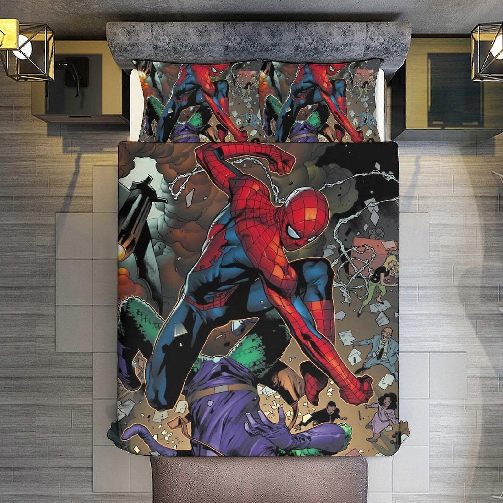 KA498 Spider-Man - Go Down Swinging 3 Piece Sets Microfiber Quilts with 2 Shams Soft Lightweight Bedspread Coverlet Comforter RM498