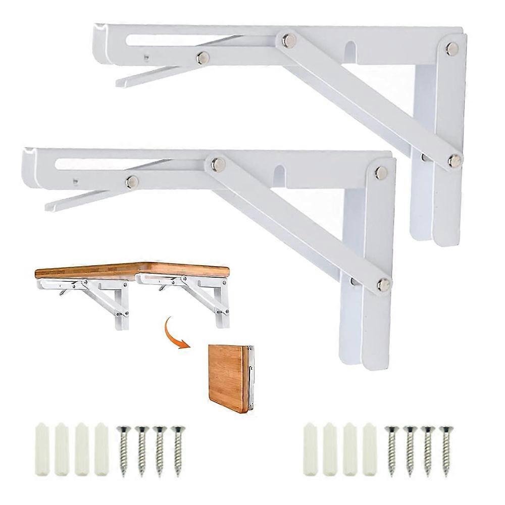 Folding Bracket 200mm, 2 Pieces Black Foldable Console Bracket, Folding Shelf Supports Load, Heavy Duty Retractable Folding Console Bracket, Shelf Bra