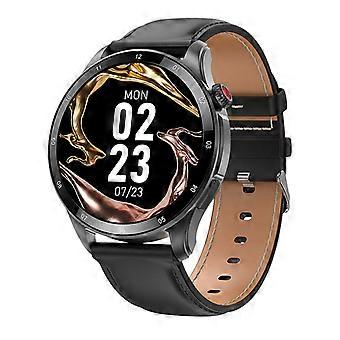 Smartwatch Herzfrequenz Blutsauerstoff Bluetooth Anrufmusik Smart Armband Sportuhr-Schwarzes Leder