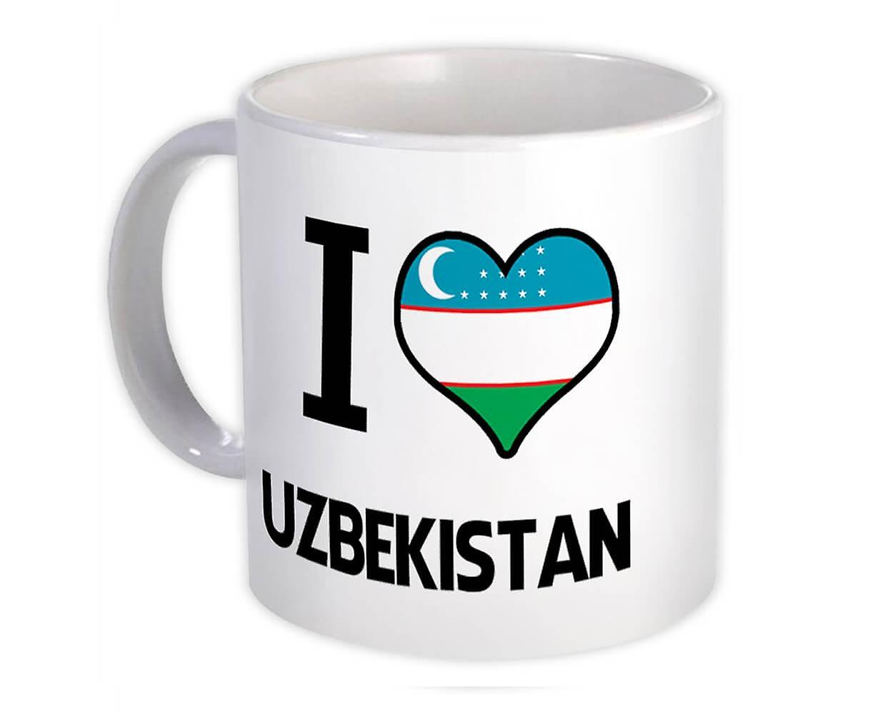 Presentmugg: Jag älskar Uzbekistan Flagga