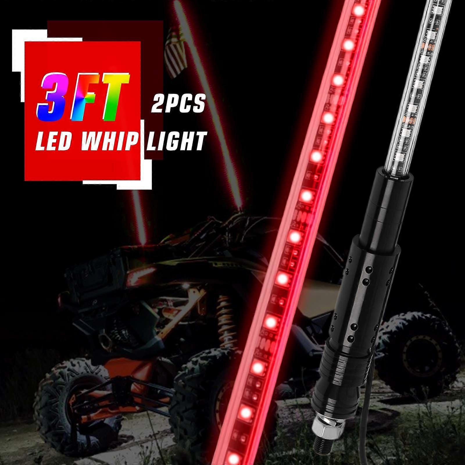 2 قطعة 3FT التحكم عن بعد دوامة LED سوط أضواء مضاءة هوائي السياط لمركبات ATV Polaris RZR 4x4