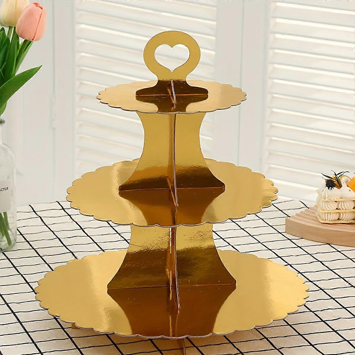 3-Tier Cupcake Stand - Stylish & Sturdy Cardboard Display Tower - Perfect for Weddings, Birthdays & Parties - Elevate Your Table Decor with Charming D