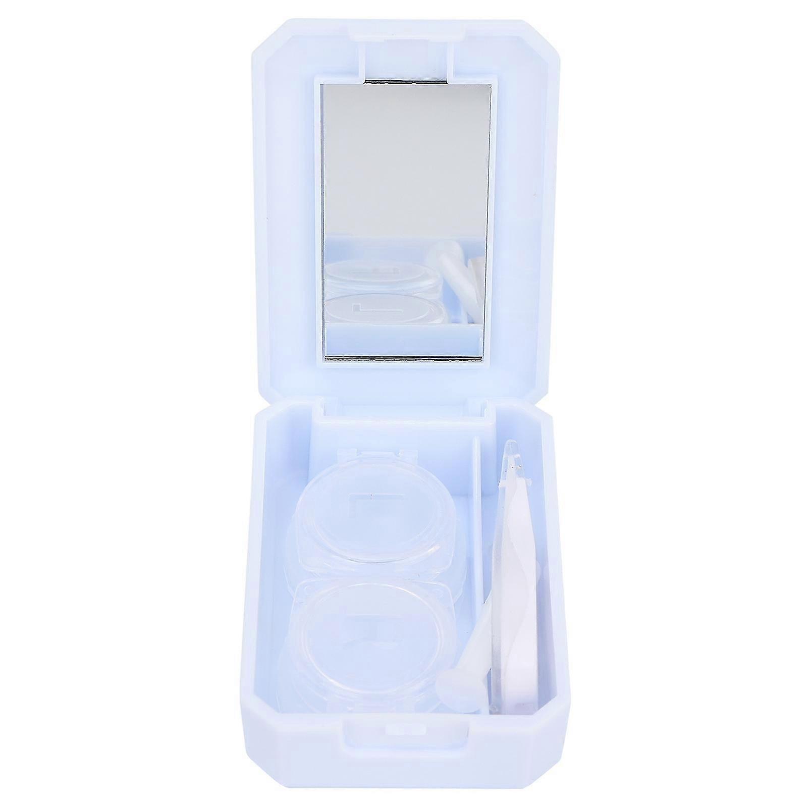 Blue Contact Lens Box Holder Soak Storage Container with Mirror Bottle Tweezers and Applicator Rod (Size 3)