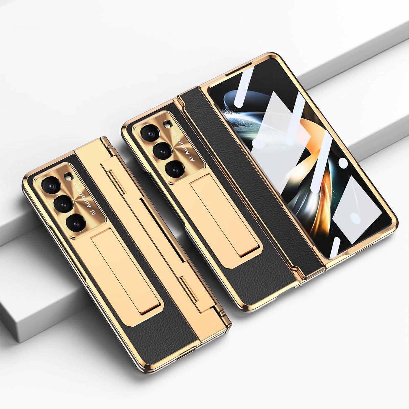 for Samsung Galaxy Z Fold 6 Case with Hinge Protection, Z Fold 6 Case Built-in Screen Protector Kickstand Luxury Leather Slim All-Inclusive Phone Case