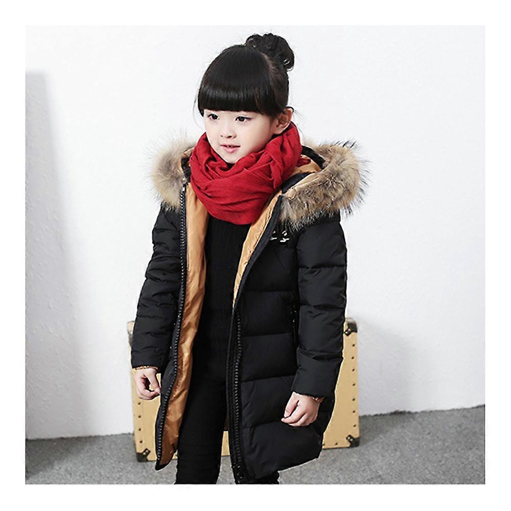 Child Winter Warm Middle Long Down Coat Racoon Fur Collar