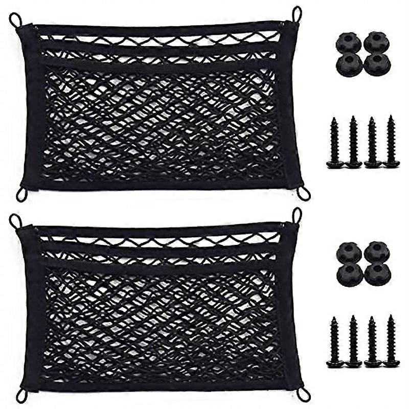 2packs Upgrade 3-Layer Small Cargo Net For Trunk RV Boats Home Storage Stretchable Mesh Pocket Net With 4 Mounting Screw And Built-in Hooks