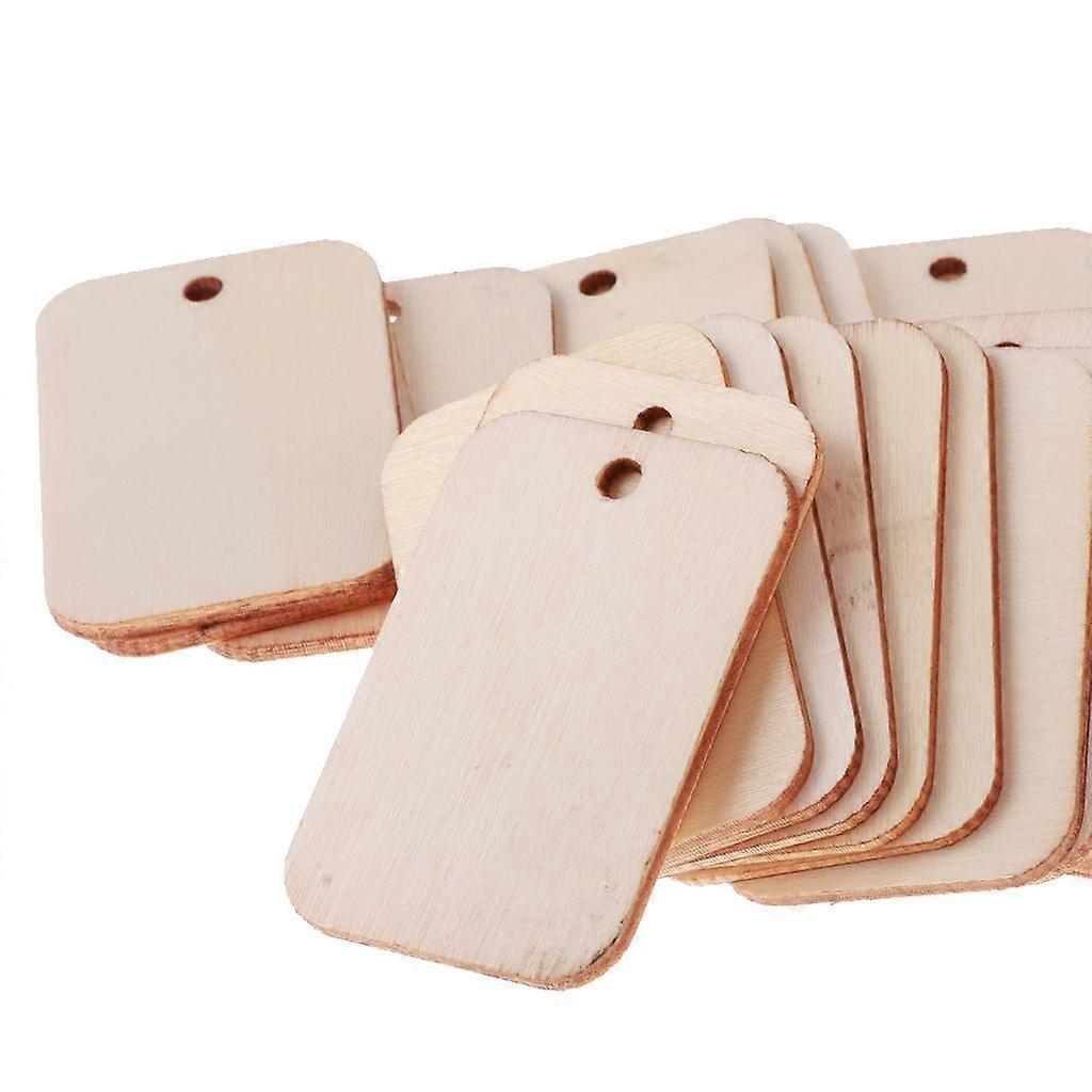 10x 100 Pieces Natural Blank Rectangle Wood Tags Wooden Pieces Hanging Ornaments with String for Birthday Party Wedding Dec