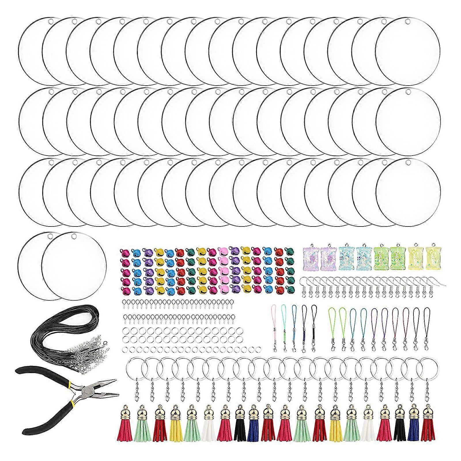 324Pieces/Set Round Acrylic Clear Keychain Blanks Set for DIY Earring Project