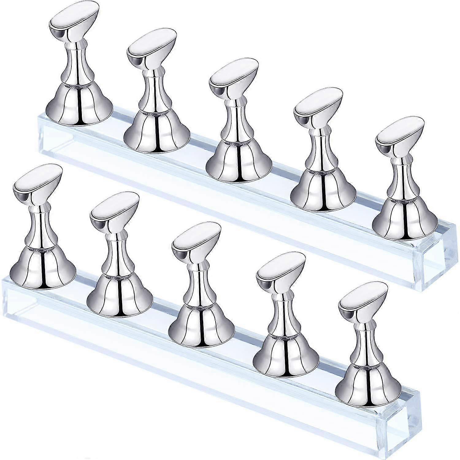 KINZON 2 Sets (Argent)Prsentoir  Ongles en Acrylique Support de Pratique de Pointe d'Ongle Support de Pratique Magntique d'Ongle Stand d'Art d'Ongle B