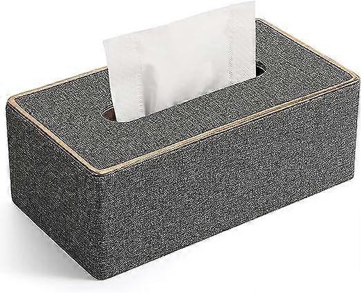 (Grey) Rectangular Tissue Box with Gray Fabric Design and Gold Trim