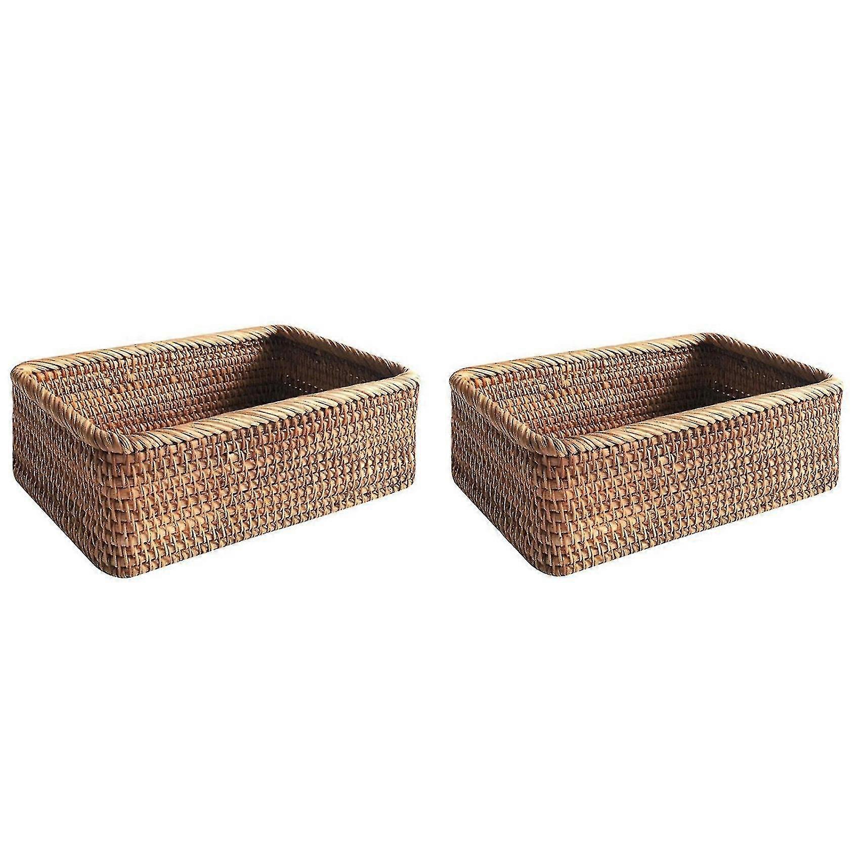 Handwoven Rectangular Rattan Wicker Basket Kitchen Household Tools - Rice