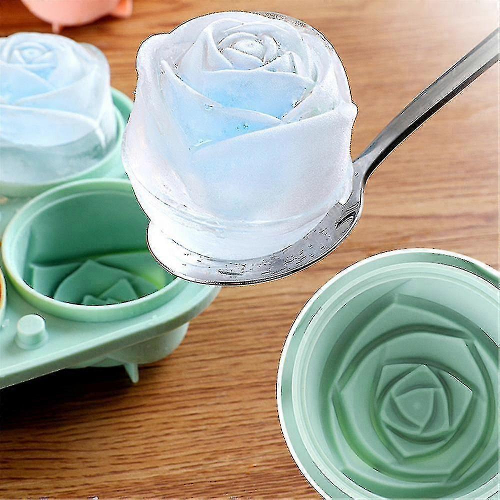 4 Compartment 3d Rose Shape Ice Cube Mold Tray Silicone Ice Box Wit...