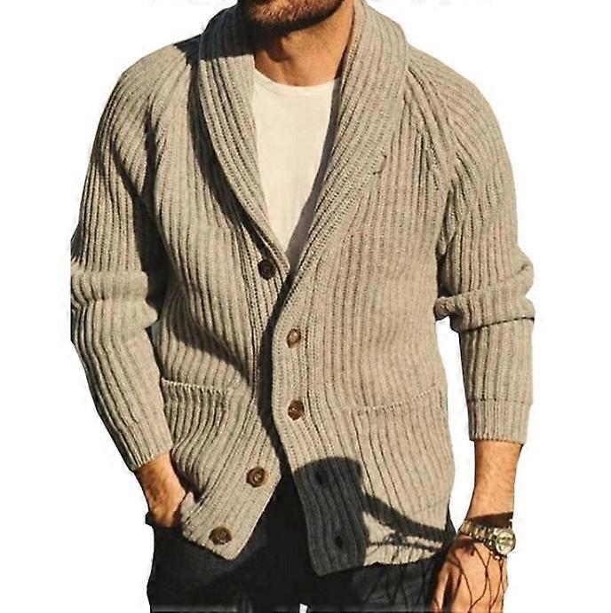 Herren Kabelstrick Cardigan Pullover Schal Kragen Loose Fit Langarm Casual  Cardigans