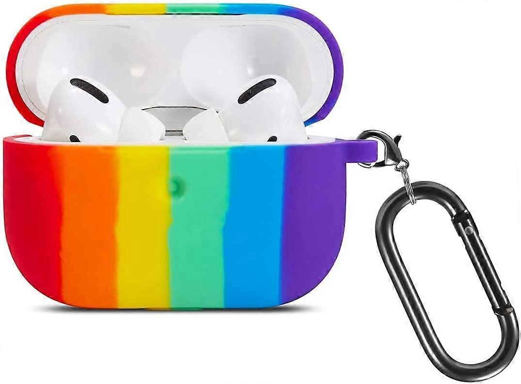 Rainbow Silicone Earphone case for Airpods 1 2 pro Charging Box Protective Cover Anti-Fall dust-Guard Shell for Airpods pro case with Key Buckle (airp