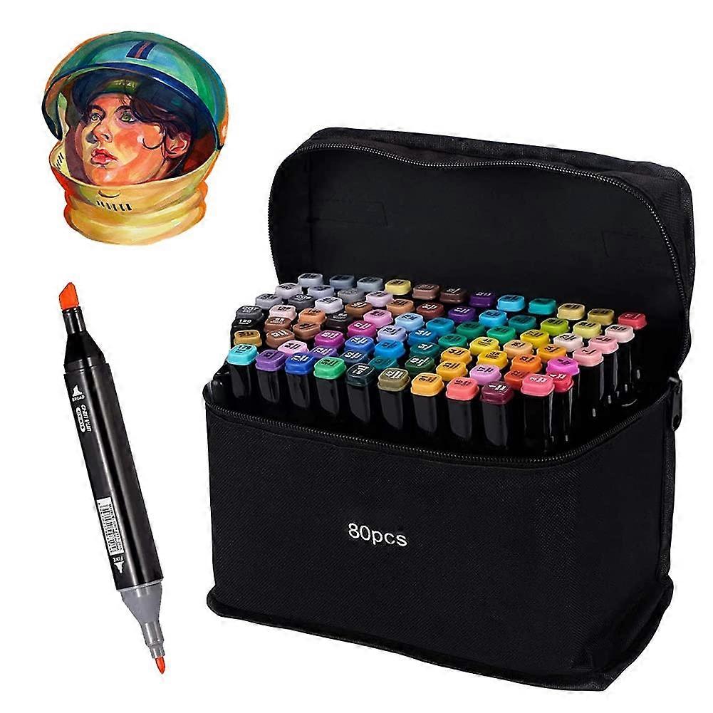 60/80 Colors Graphic Marker Pen Dual Tip Sketch Pen Double Ended Finecolour Sketch Marker with Black Bag