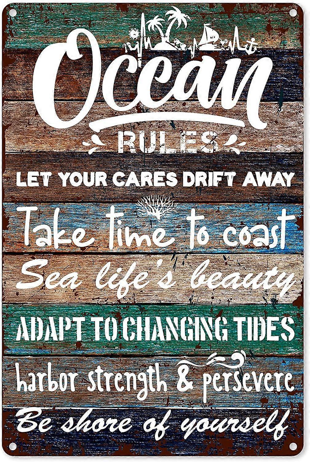 素朴な海のルール?金属製のブリキの看板の壁の装飾?-ヴィンテージオーシャンルールのことわざ?金属の錫の看板?家の壁の装飾ギフト - レトロな農家?8x12インチ