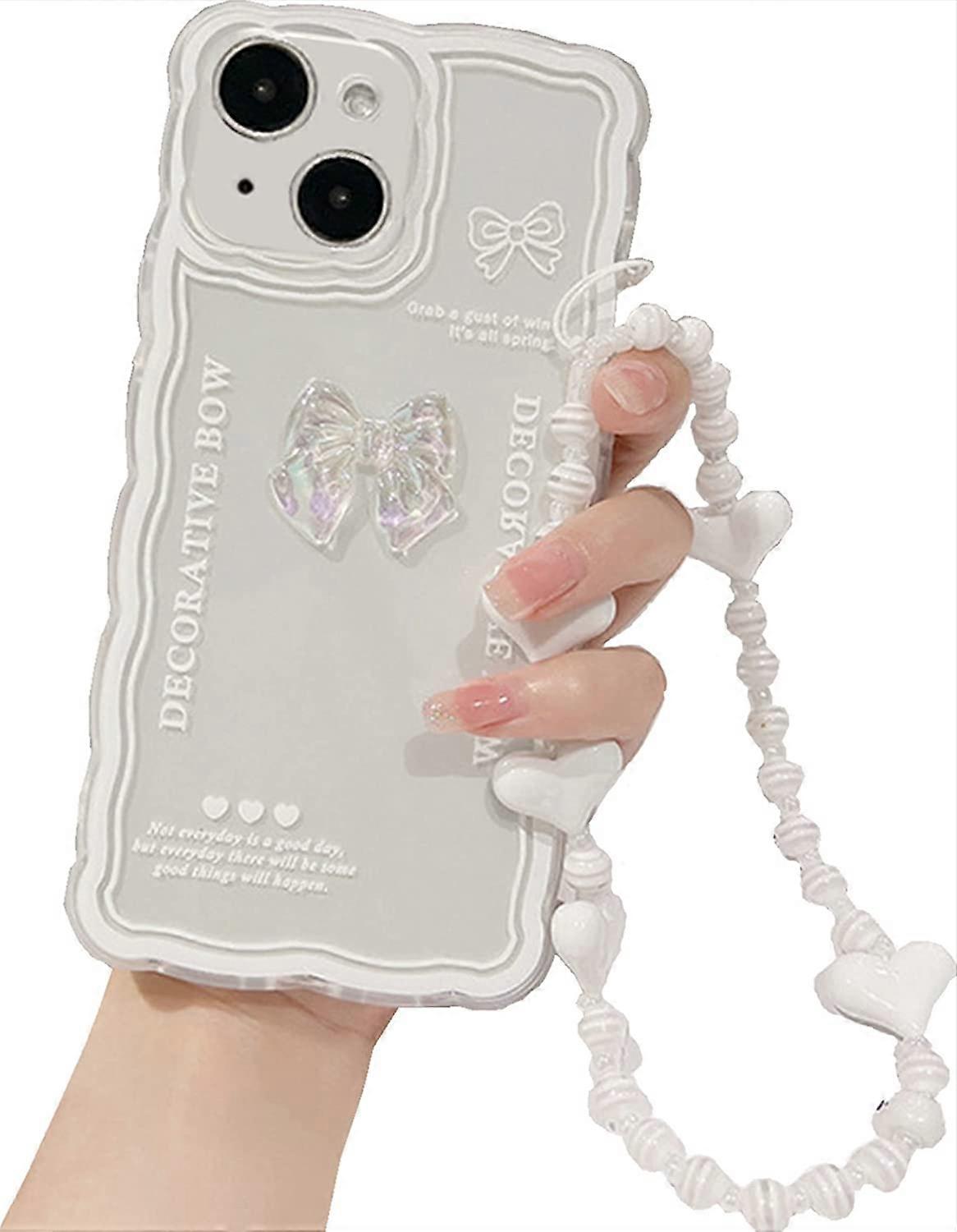 Compatibil cu husa iPhone 14 Pro, nod moale clar cu brățară cu curea de lanț cu șnur drăguț minunat pentru femei pentru fete husă pentru iPhone 14 Pro