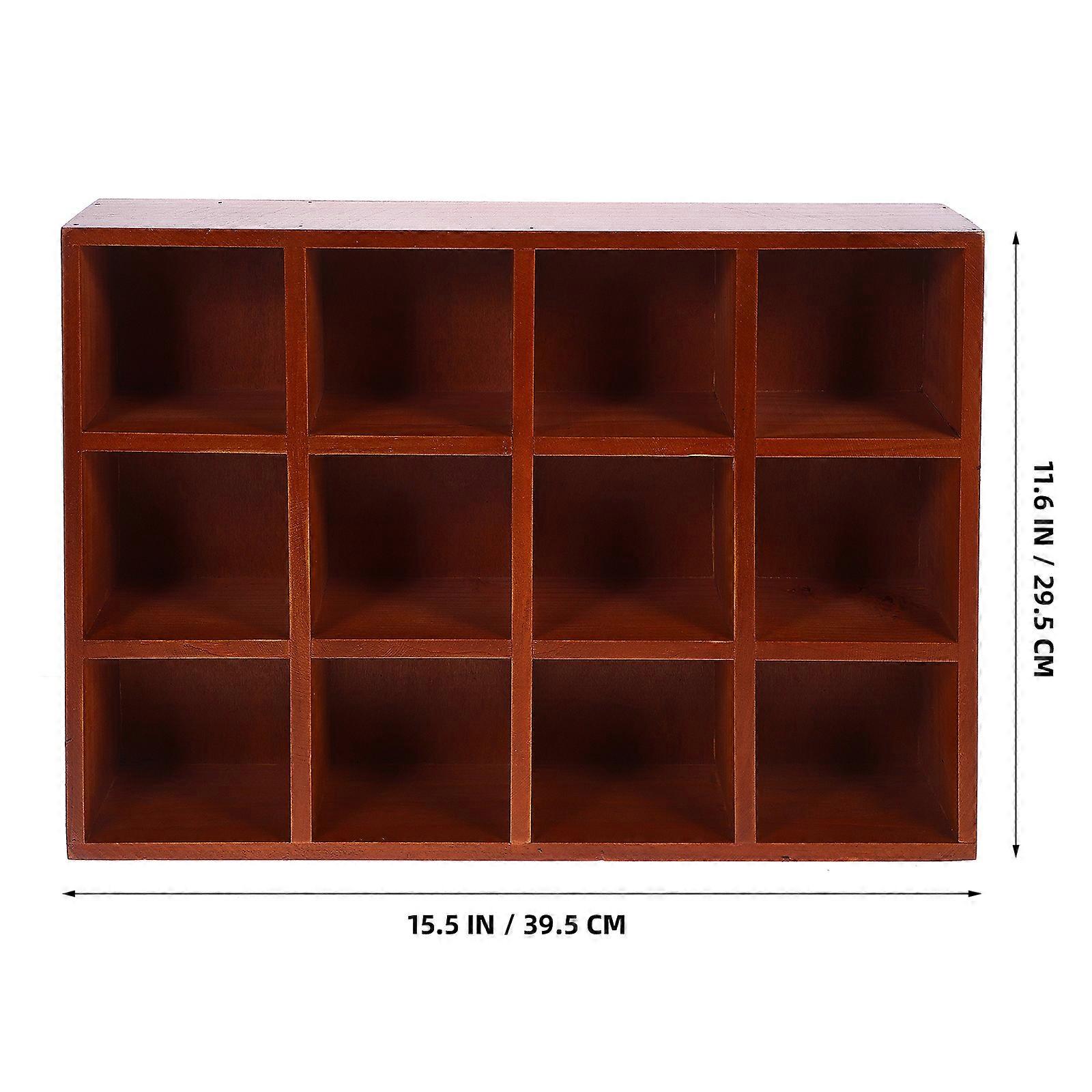 Rustic Wood Floating Shelf 12-Compartment Wall Shelf Tabletop Display Rack