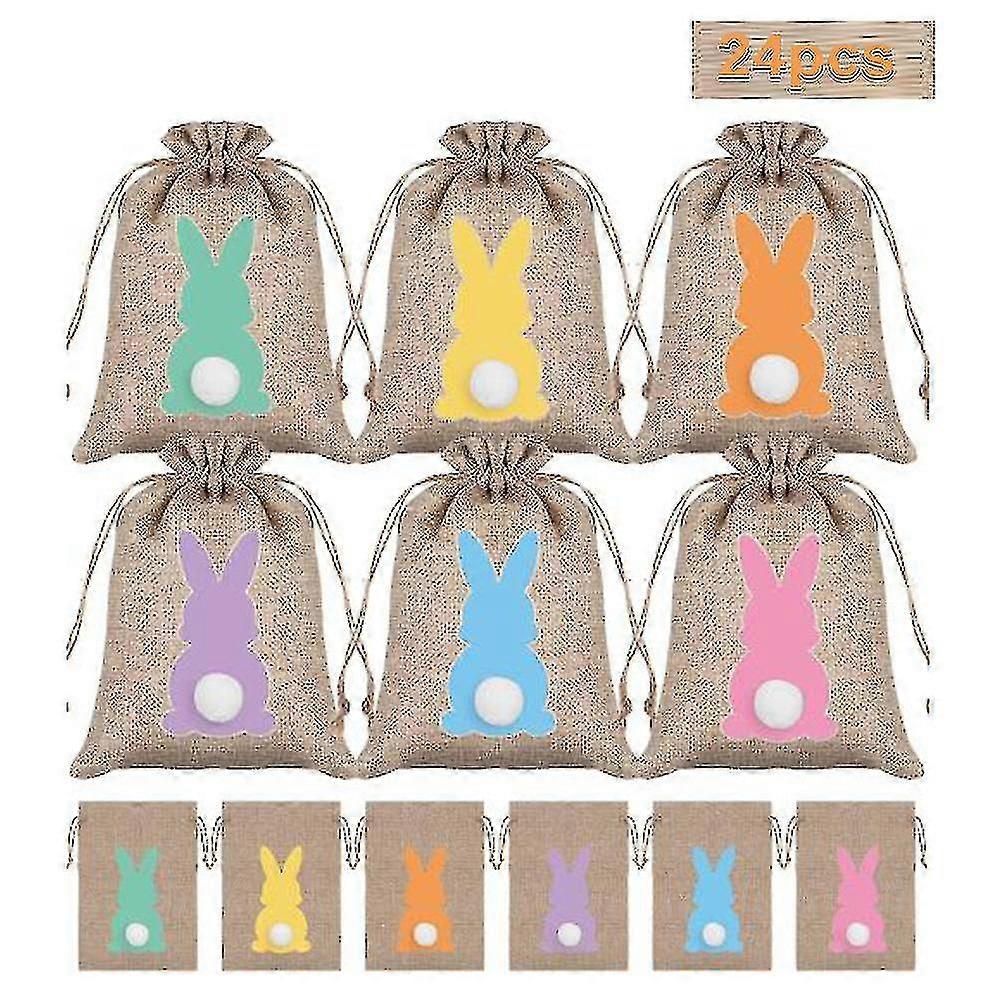 24pcs Easter Bunny Candy Bags Drawstring Organizer Wedding Party Snack Gift Bag