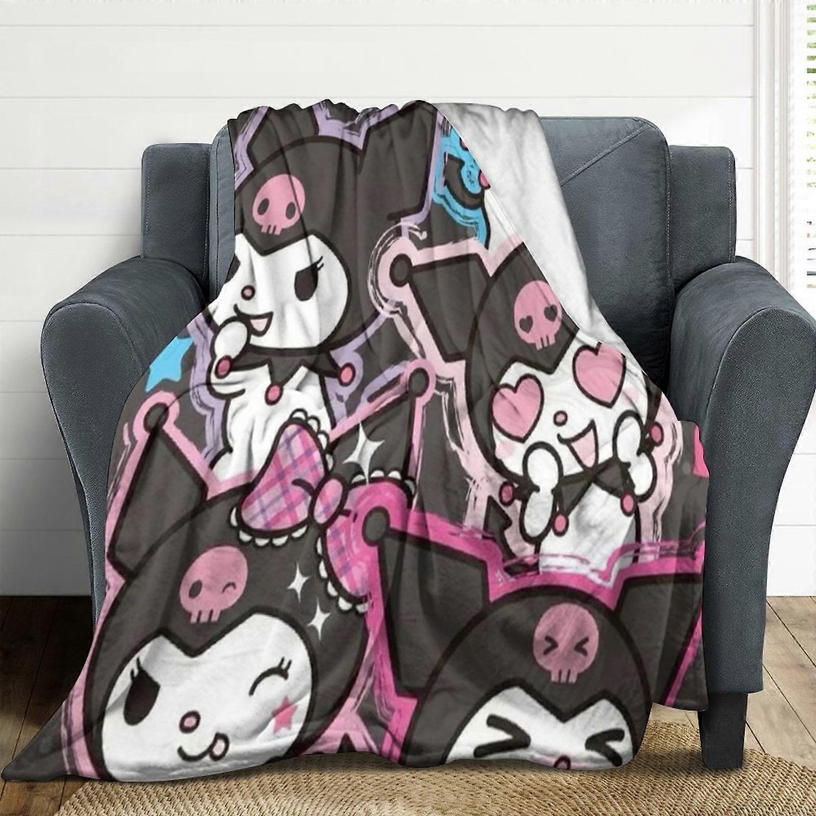 Kuromi Flannel Blankets Soft Plush Throw Blanket Fuzzy Cozy Luxury Air Conditioner Blanket for Bedroom Sofa WTMT4038