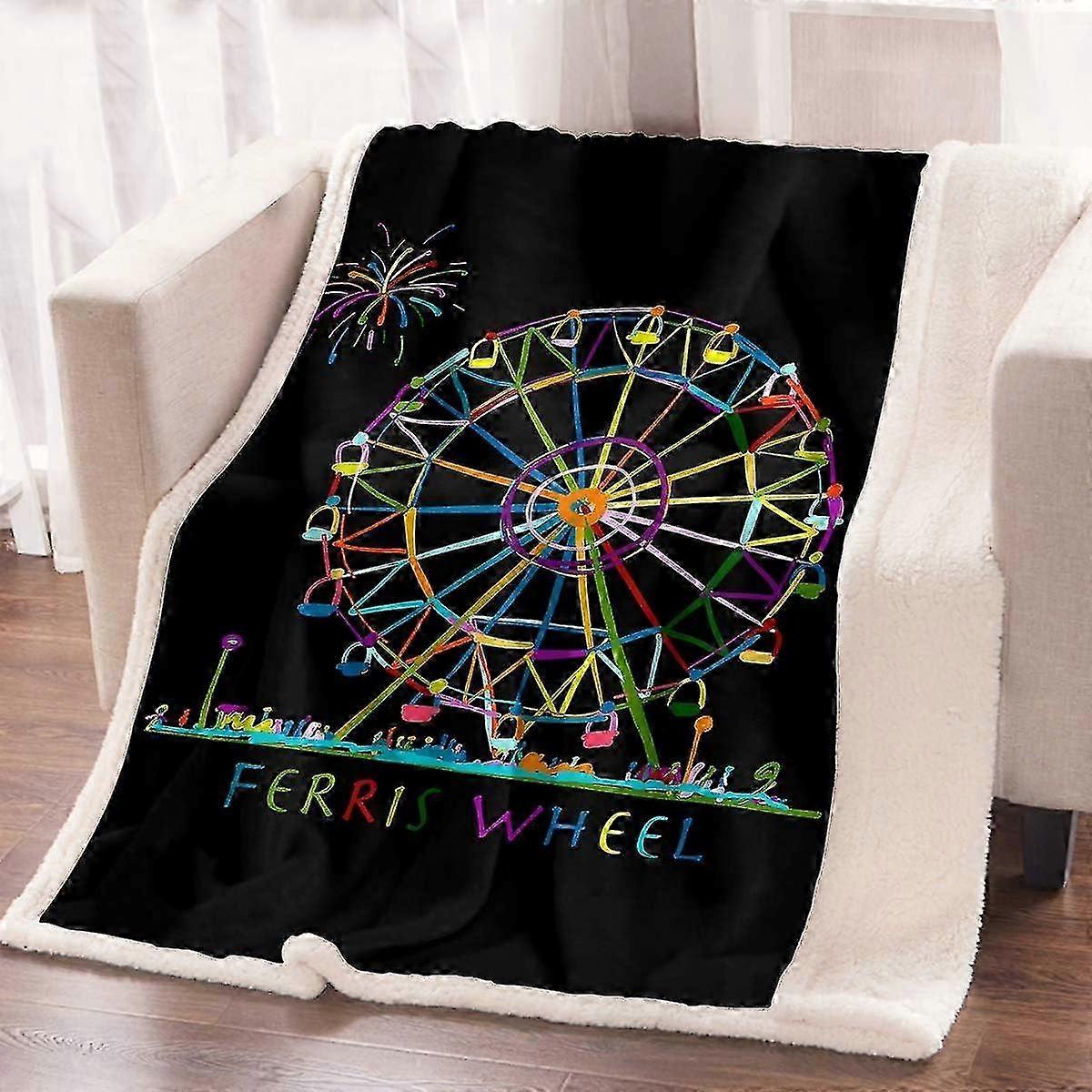 t624 Blanket Modern Desgin Sherpa Fleece Reversible Throw Blanket Ferris Wheel at Night Rainbow Plush Throw Blanket Blanket bn624