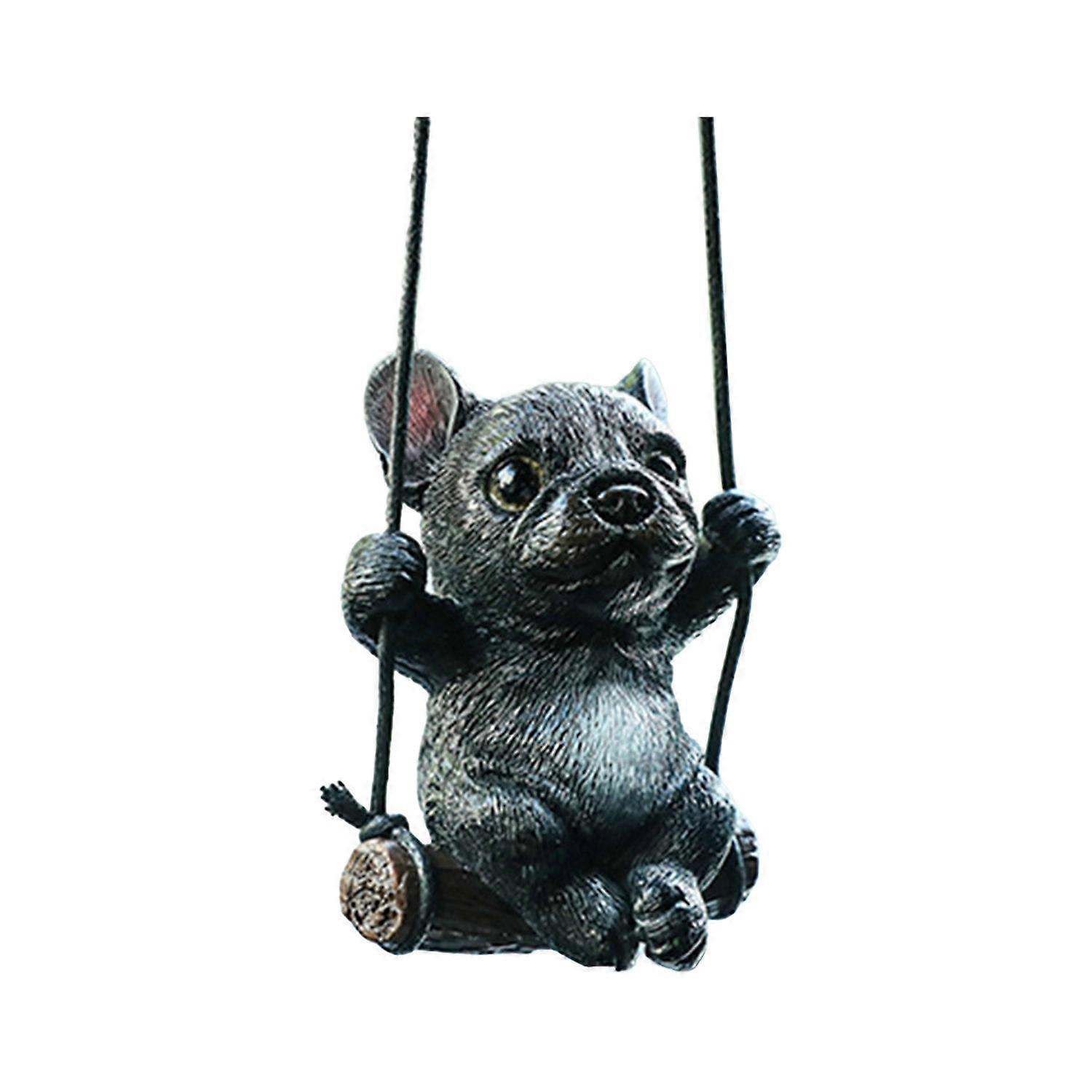 Swing Bulldog Hanging Ornament Car Rearview Mirror Realistic Dog Hanging Decoration Resin Animal