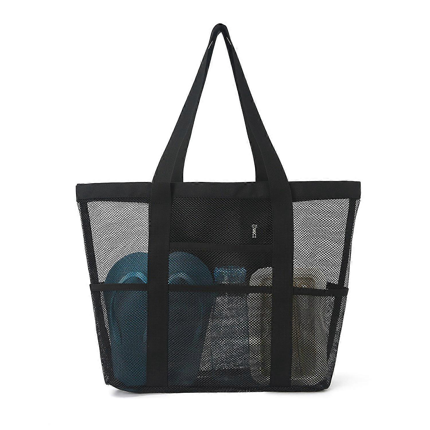Mesh Beach Bag with Zipper Large Capacity Beach Tote Foldable Design Waterproof Sand-proof Pool Bag