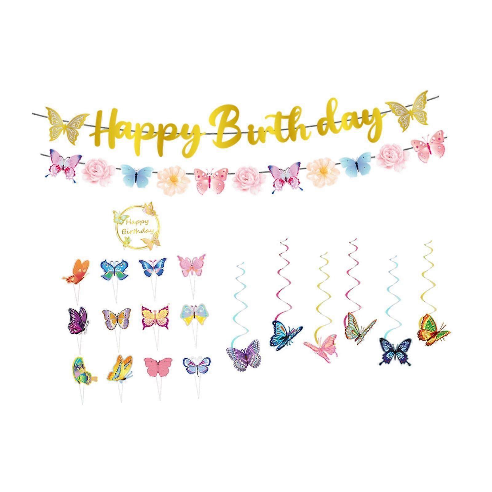 Spring Butterflies Theme Banners Props Hanging Swirl Decorations for Friends