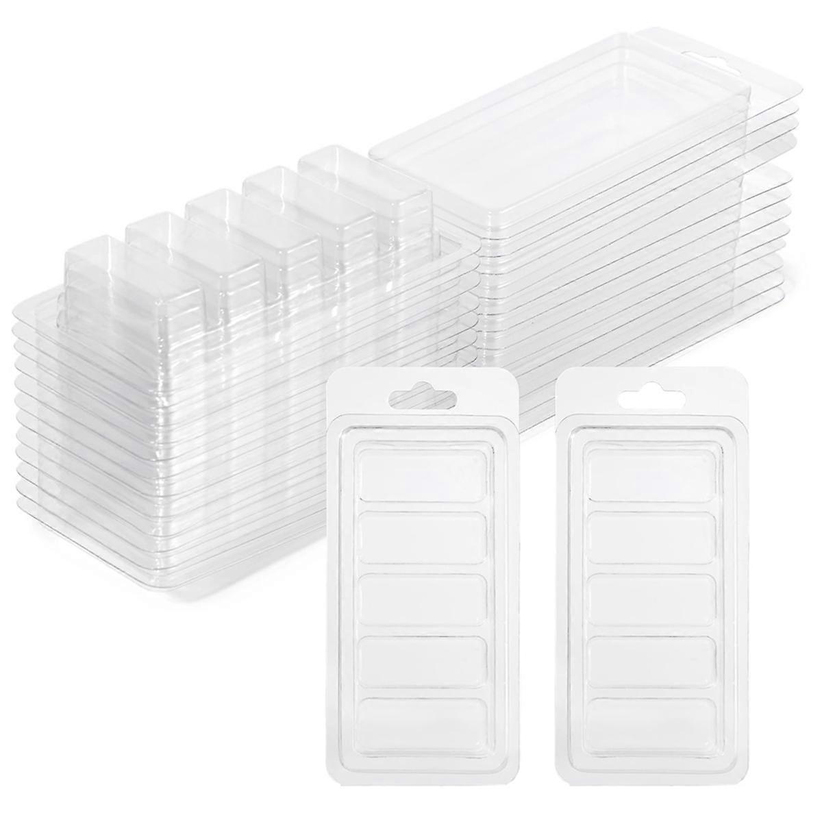 50 Pcs Wax Melt Containers, 5-Cavity Wax Melt Clamshell Molds,Clear Empty Plastic Wax Melt Mold for