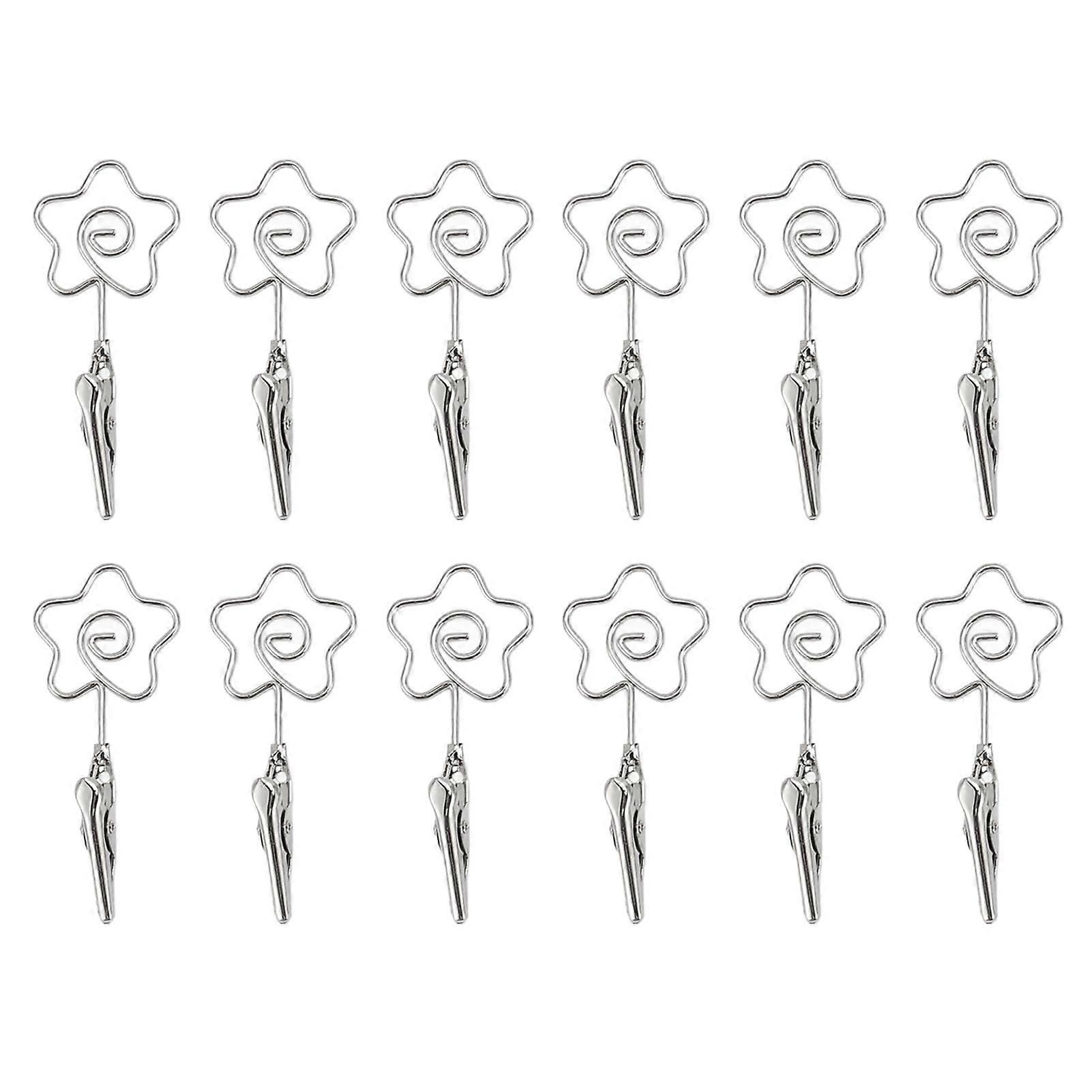 12pcs 2.8in Double Headed Memo Clip Metal Card Holder Wire Photo Clamp for Hanging Photo Display Flower Shape
