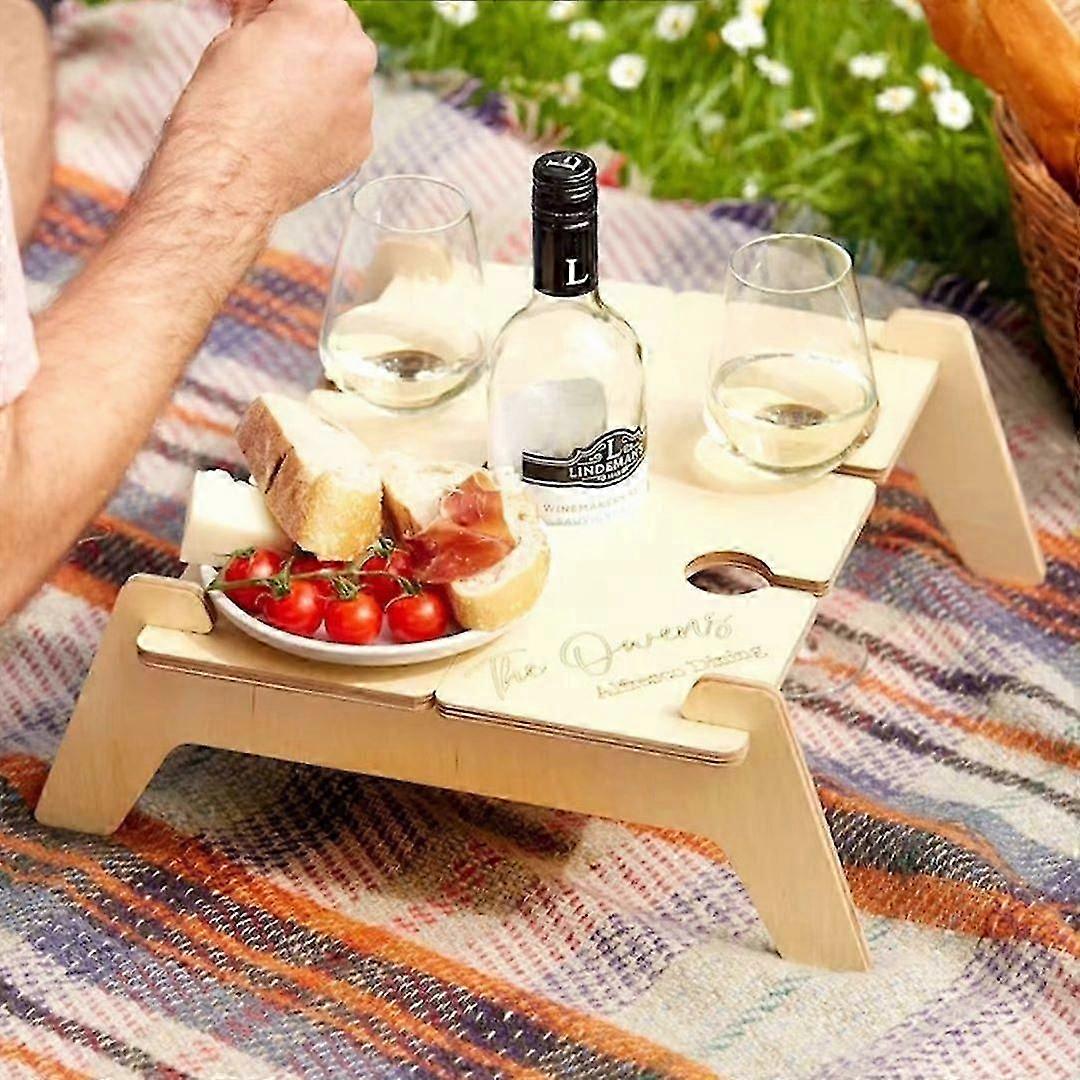 木製のワインピクニックテーブル、理想的なワイン愛好家のギフト、公園、ビーチでのコンサートのための大きな折りたたみ式ポータブル屋外スナックチーズトレイ