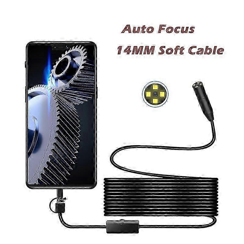 Auto Focus Industrial Endoscope Camera 3X Zoom 5.0MP HD1944P 3IN1 Type-c Micro USB Drain Inspection Snake Borescope Waterproof