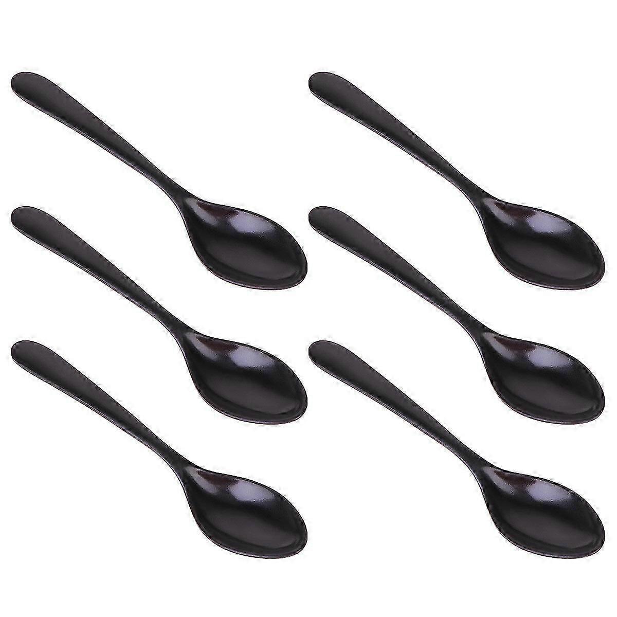 6PCS A5 Melamine Flatware Black Imitation Porcelain Soup Spoon Durable Tableware for Home (7016)
