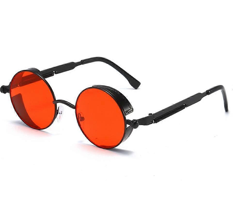(sort ramme rød)Steampunk briller mode runde solbriller
