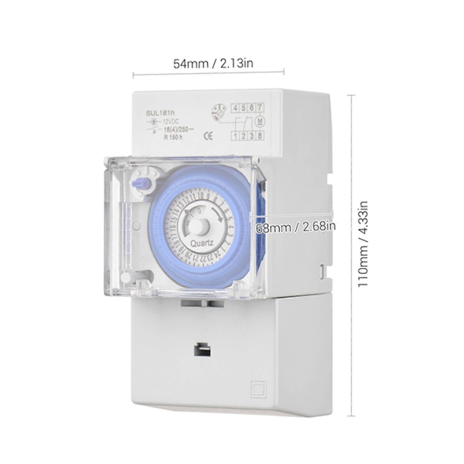 12V Mechanical Timer Switch 24 Hour Programmable Relay, 30 Minute Interval DIN Rail Mount, 48 Times On Off Electrical Controller