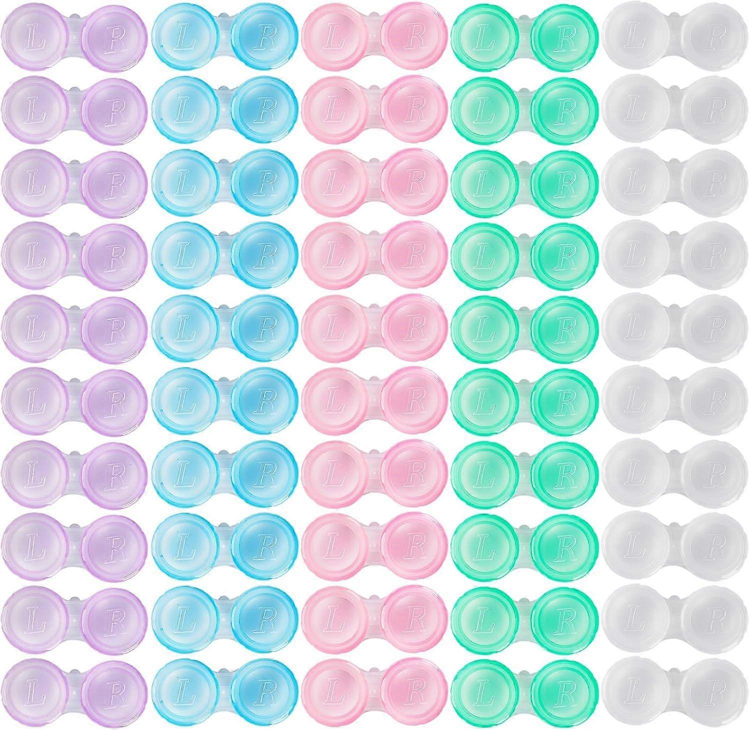 50 Pack Contact Lens Cases, Transparent Contact Cases Bulk in 5 colors, Cute