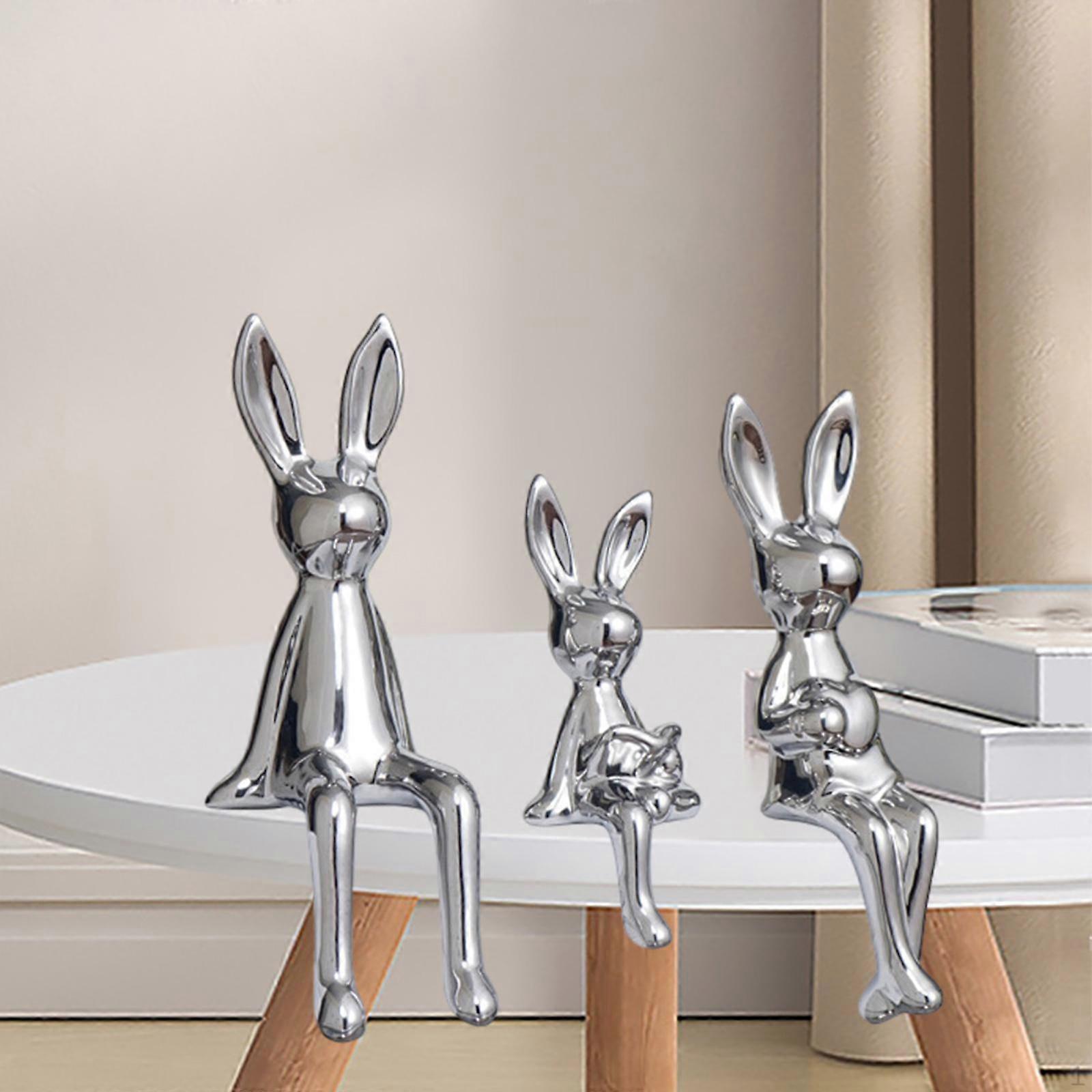 3 Pieces Bunny Family Figurine Rabbit Statues Collection Modern Tabletop Ornament Sculpture for