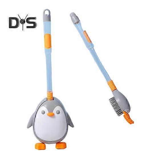 Silicone Diving Toilet Brush Set 360 Degree Cleaning Brush Head Penguin Wall-Mounted Holder Liquid Toilet Scrubber