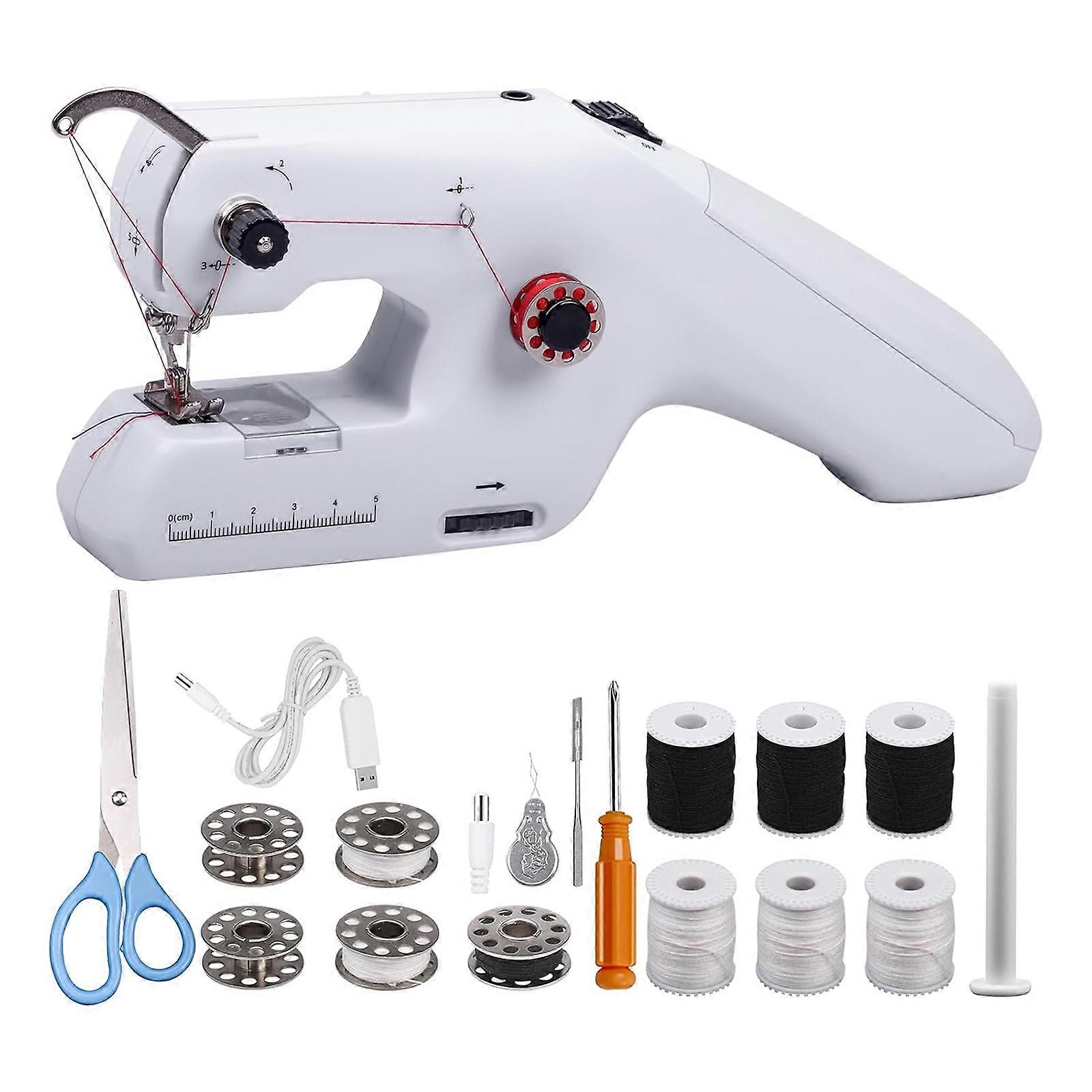 Electric Sewing Machine Handheld Sewing Machine Practical Double Thread Mending Machine for Clothes Fabric Easy to Use White