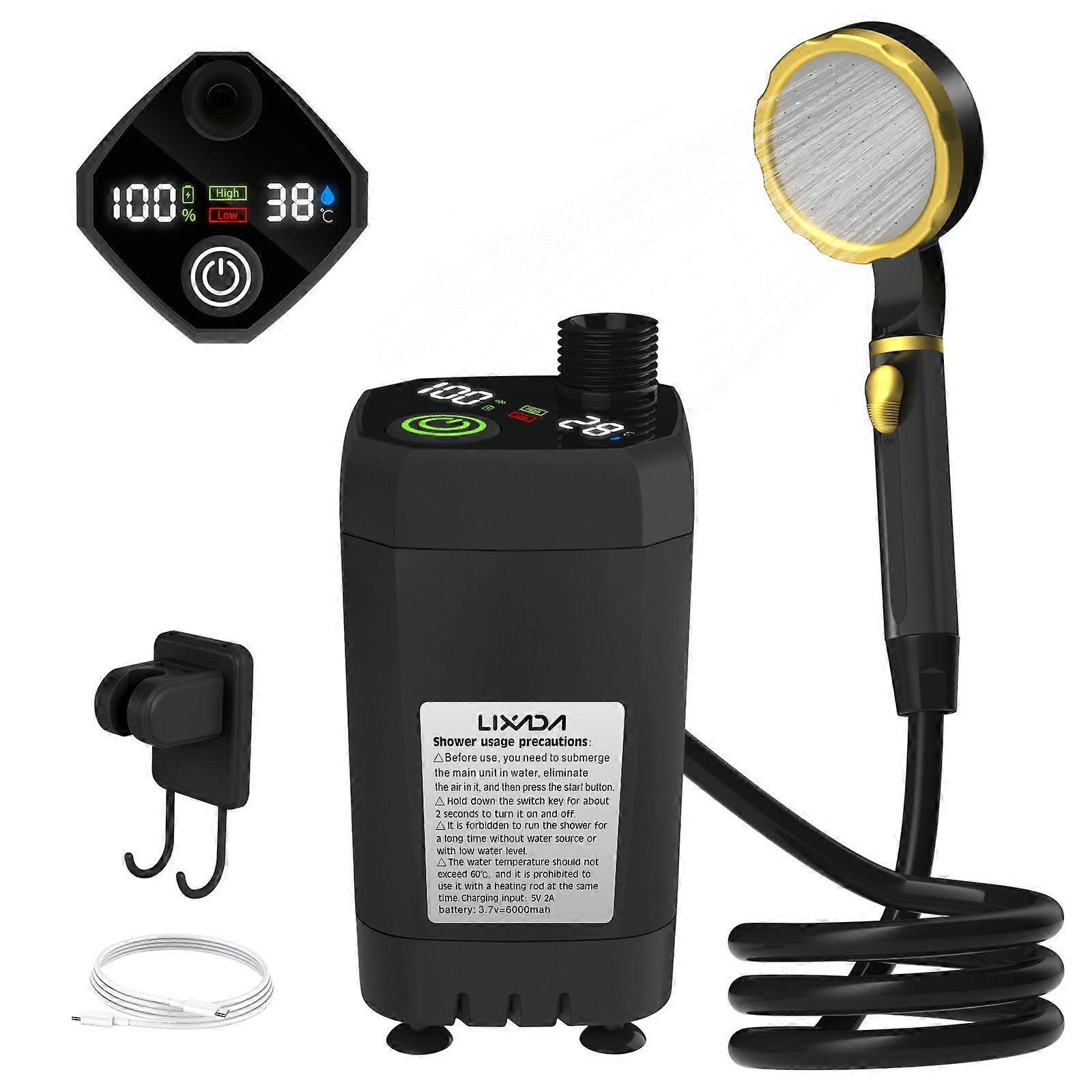 Lixada Portable Camping Showers with Pump 6000mAh RV and Outdoor Shower Kit with Smart Digital Display Size M