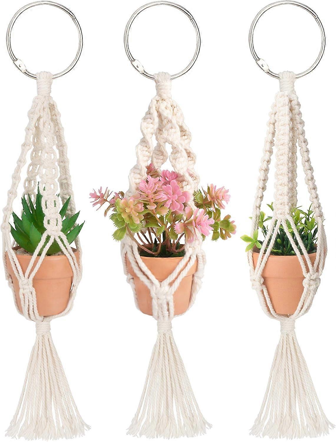 Boho Decor, Mini Macrame Plant Hanger With Artificial Succulent