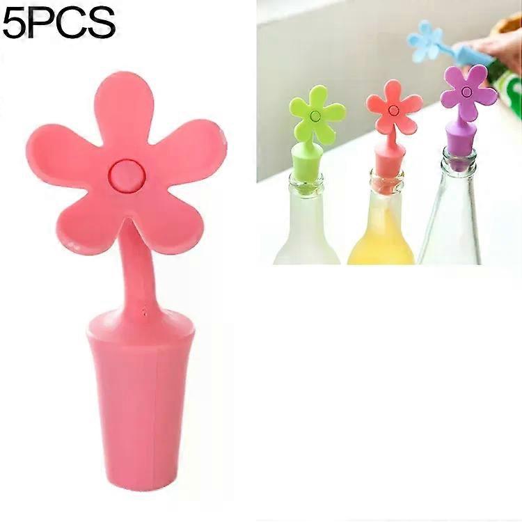 Silicone Wine Stopper Set-5 Flower Shape Stoppers (Red) by Red