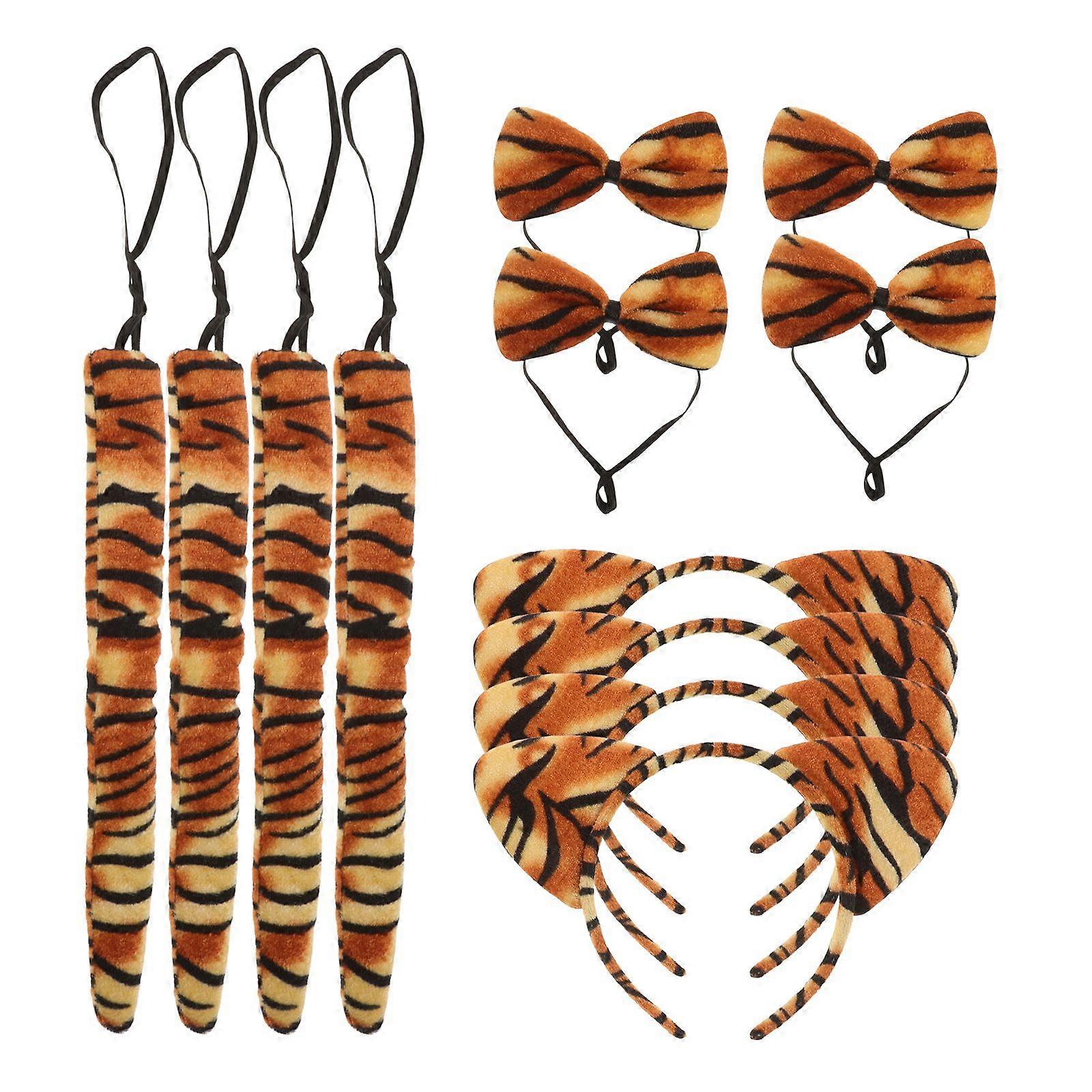 4Sets Tiger Ear Hair Hoops Tie Tail Performance Dancing Costume Accessory