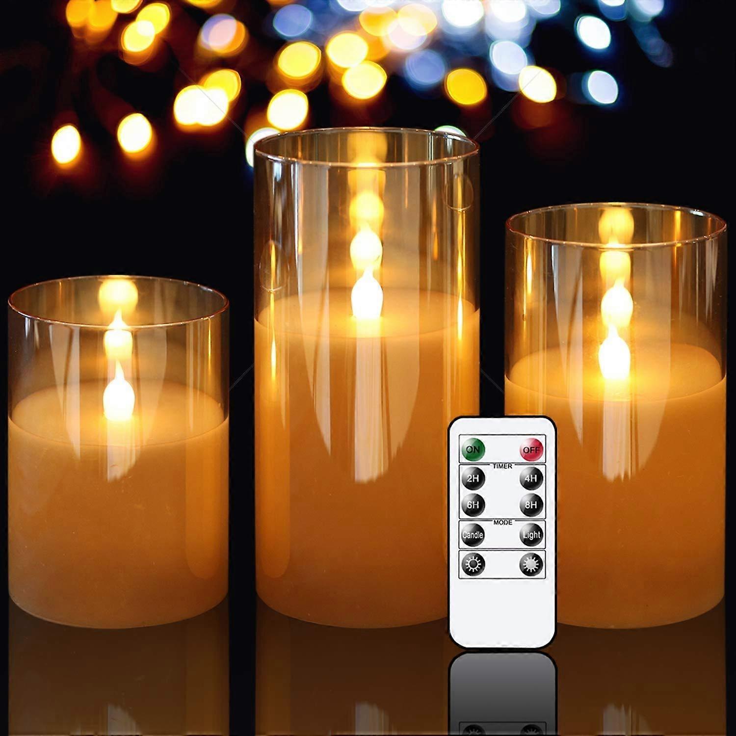 3 Set Flameless LED Battery Operated Real Wax Candles with Warm Flickering Light for Wedding