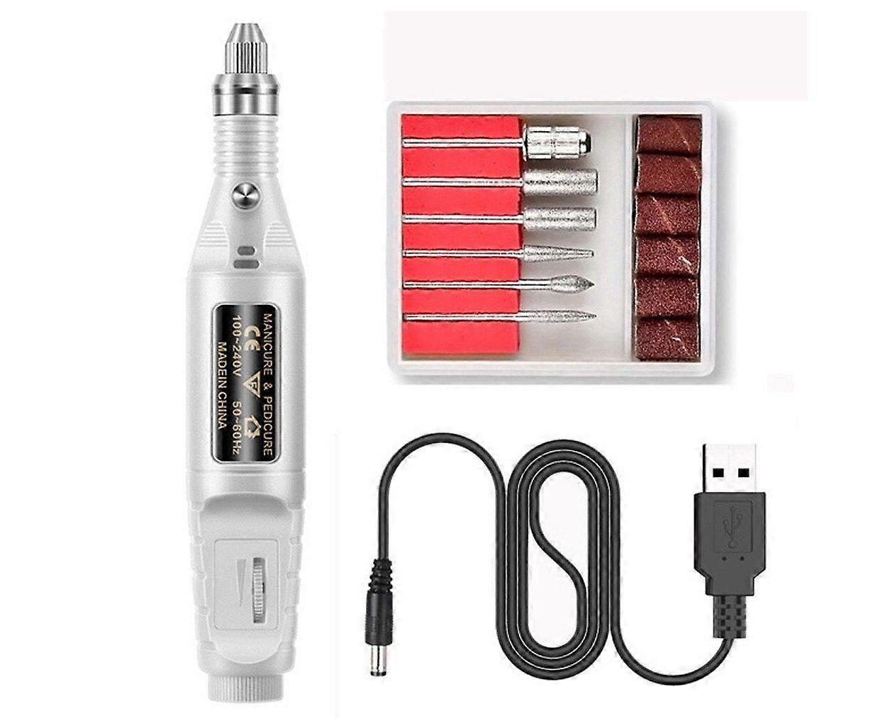 Electric Nail Drill Kit for Manicure & Pedicure - Portable, Quiet, with Interchangeable Bits - White