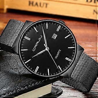 Reloj de hombre Reloj de pulsera ultra delgado a prueba de agua para hombres Moda con correa de acero inoxidable negro Malla Cuarzo analógico Relojes de negocios para hombres