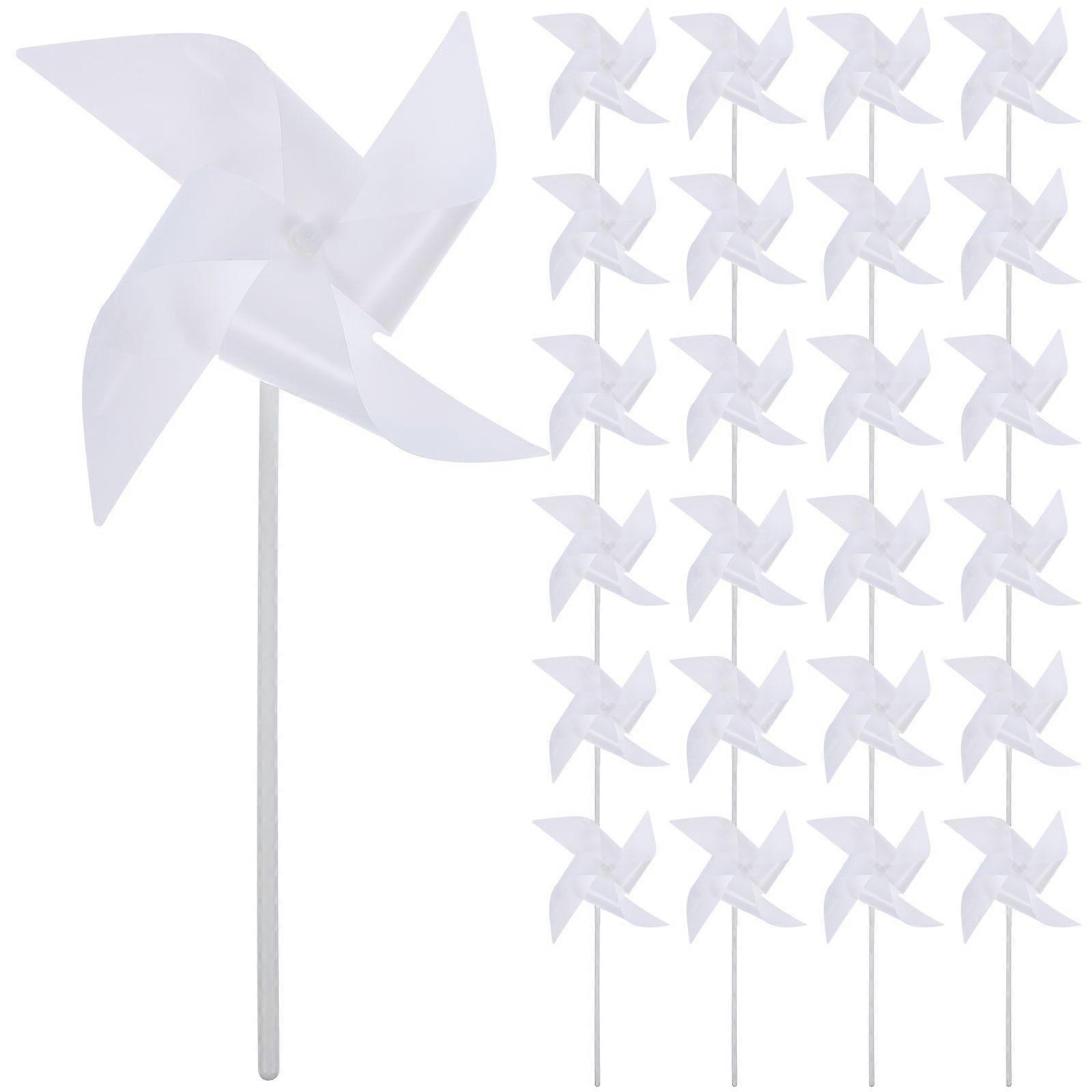 24pcs Handmade Pinwheels Playthings White Pinwheels Blank Plastic Pinwheels