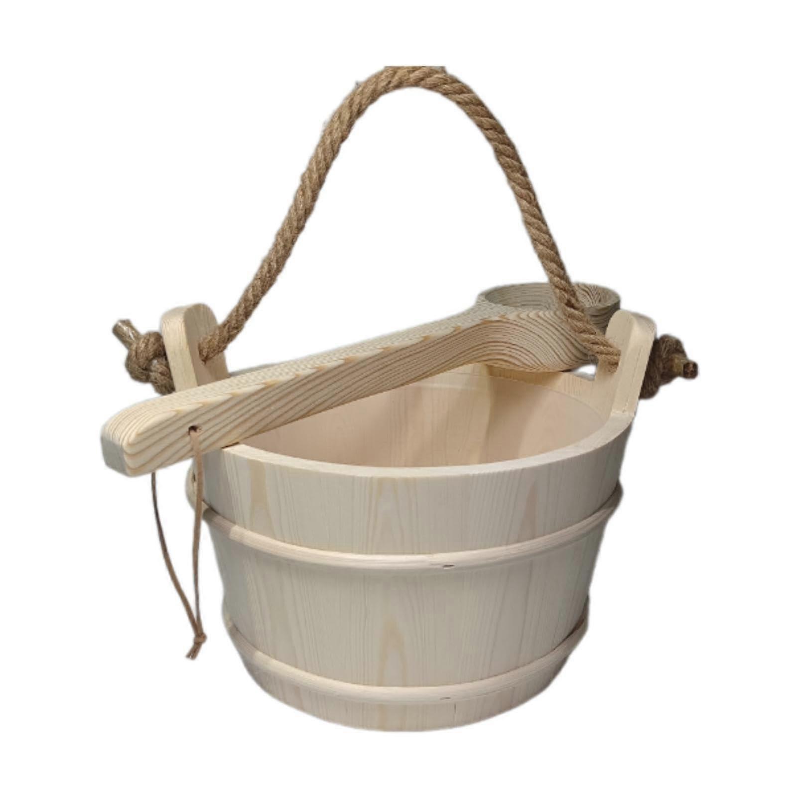 6L Wooden Sauna Bucket and Ladle Set for Home Spa, Sturdy Bath Accessories, Professional Sauna Storage Container