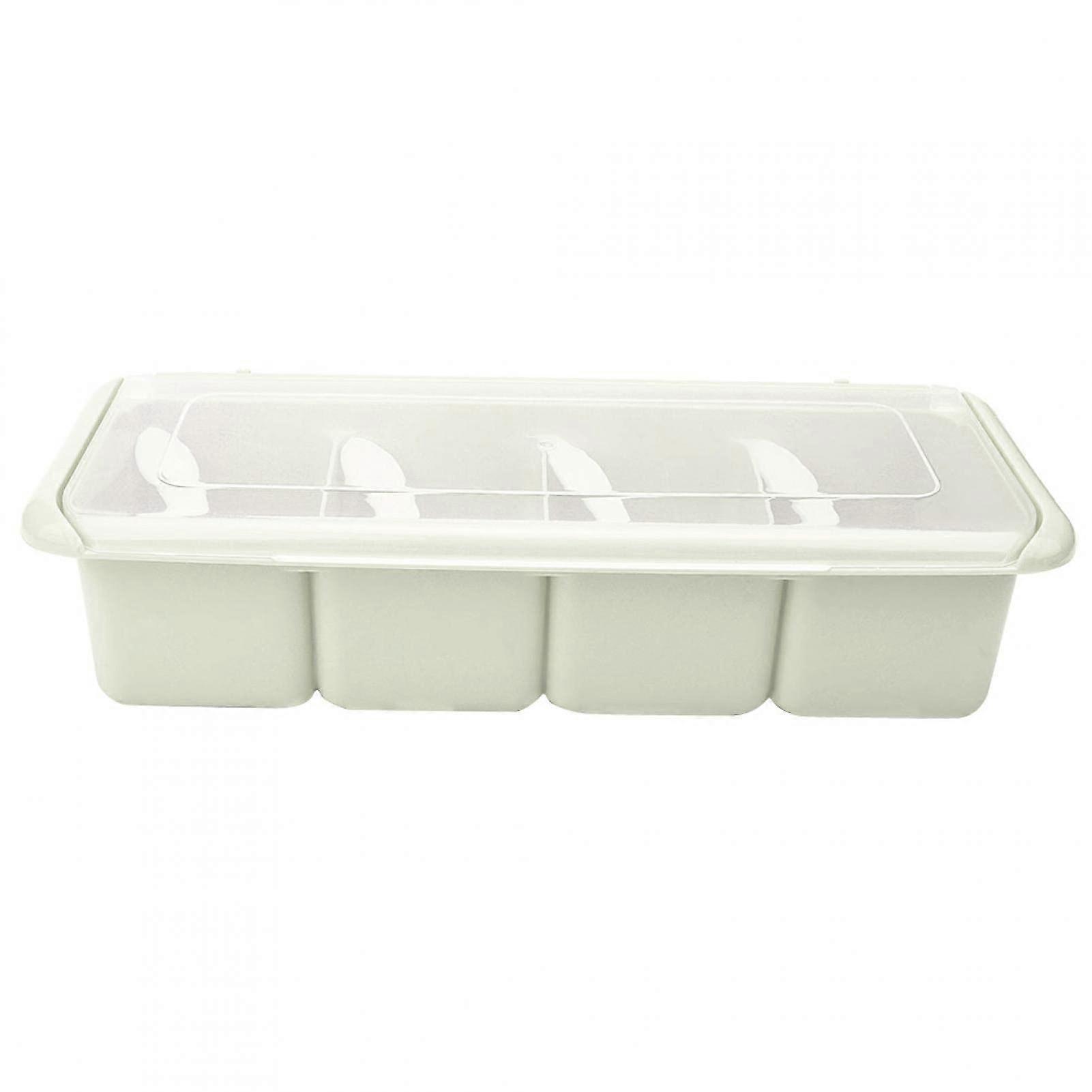 4 Grids Seasoning Box, Multi Compartments Spice Rack Home Container Condiment with Spoons for Spice Salt Sugar Cruet (Green)