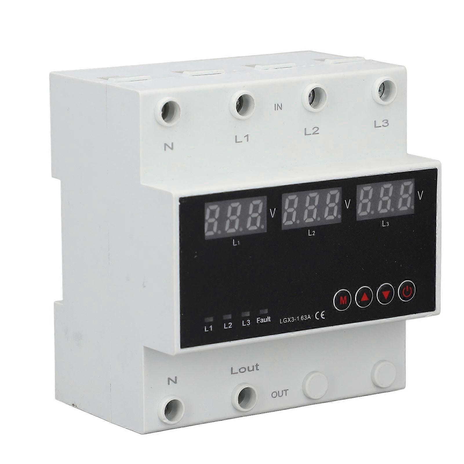 Automatic Transfer Switch DIN Rail Mounted 3 Phase Adjustable LED Display Under Over Voltage Protector